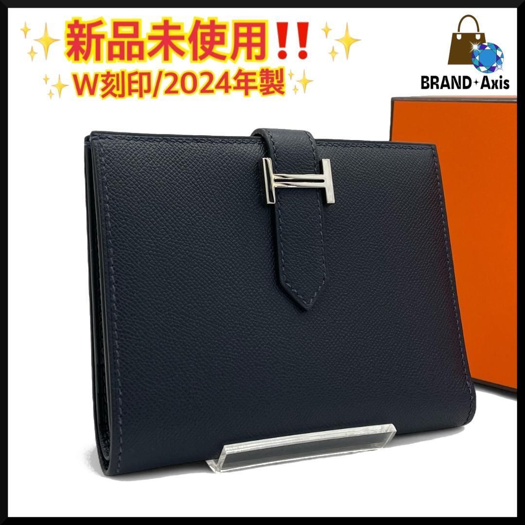 エルメス HERMES ヴォーマダム ベアン コンパクト 二つ折り財布 ブルーニュイ シルバー金具 W刻印 高年式