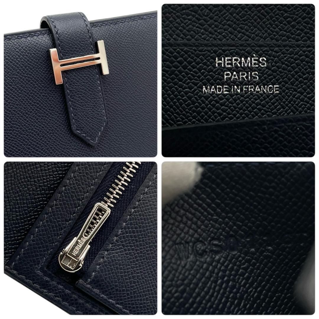 エルメス HERMES ヴォーマダム ベアン コンパクト 二つ折り財布 ブルーニュイ シルバー金具 W刻印 高年式