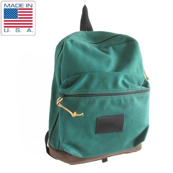 80s-90s ITT ボトムレザー リュックサック 緑系 コットン系キャンバス デイパック アメリカ製 バッグ ビンテージ D145-61-0001ZVW