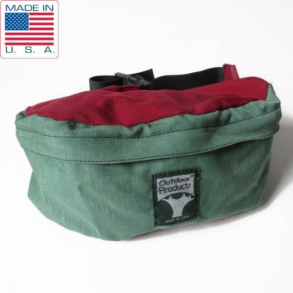 70s 初期 アウトドアプロダクツ ウエストバッグ 緑系×エンジ系 ナイロン ツリータグ アメリカ製 ビンテージ D151-61-0001XV