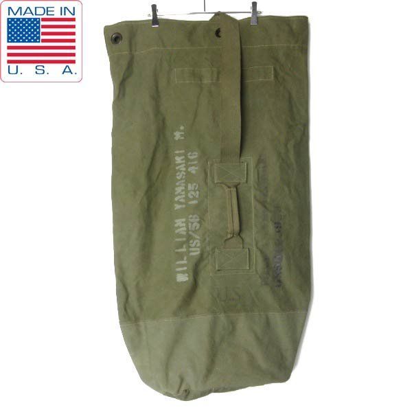 1954年製 実物 米軍 USステンシル キャンバス ダッフルバッグ 緑系 50s バラックバッグ ビンテージ リメイク利用にも D152-61-0010ZV