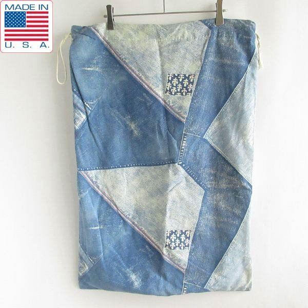 70s-80s Pacific パッチワークデニム生地プリント ランドリーバッグ 巾着 バラックバッグ アメリカ製 ビンテージ D146-61-0008ZV