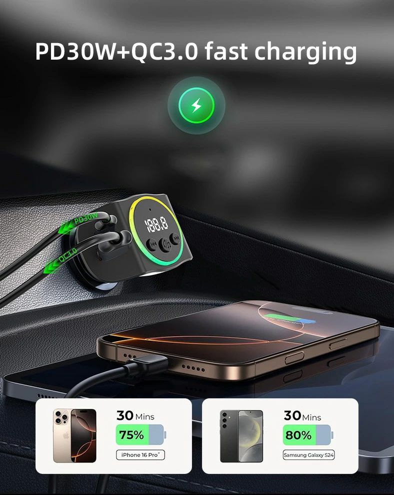 FMトランスミッター 車音楽 Bluetooth5.3 最大45W 3台同時充電 急速