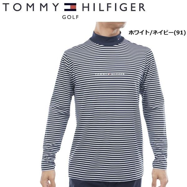 トミーヒルフィガー ゴルフ メンズ ベア天 長袖モックネックシャツ TOMMY THMA 563 秋冬モデル ホワイトネイビー 91