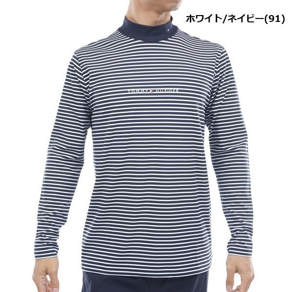 トミーヒルフィガー ゴルフ メンズ ベア天 長袖モックネックシャツ TOMMY HILFIGER THMA563 秋冬モデル ホワイトネイビー 91