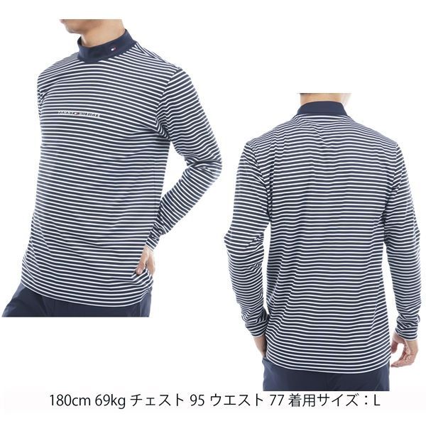 トミーヒルフィガー ゴルフ メンズ ベア天 長袖モックネックシャツ TOMMY HILFIGER THMA563 秋冬モデル ホワイトネイビー 91 LLC-HASEGAWATOSO_COM