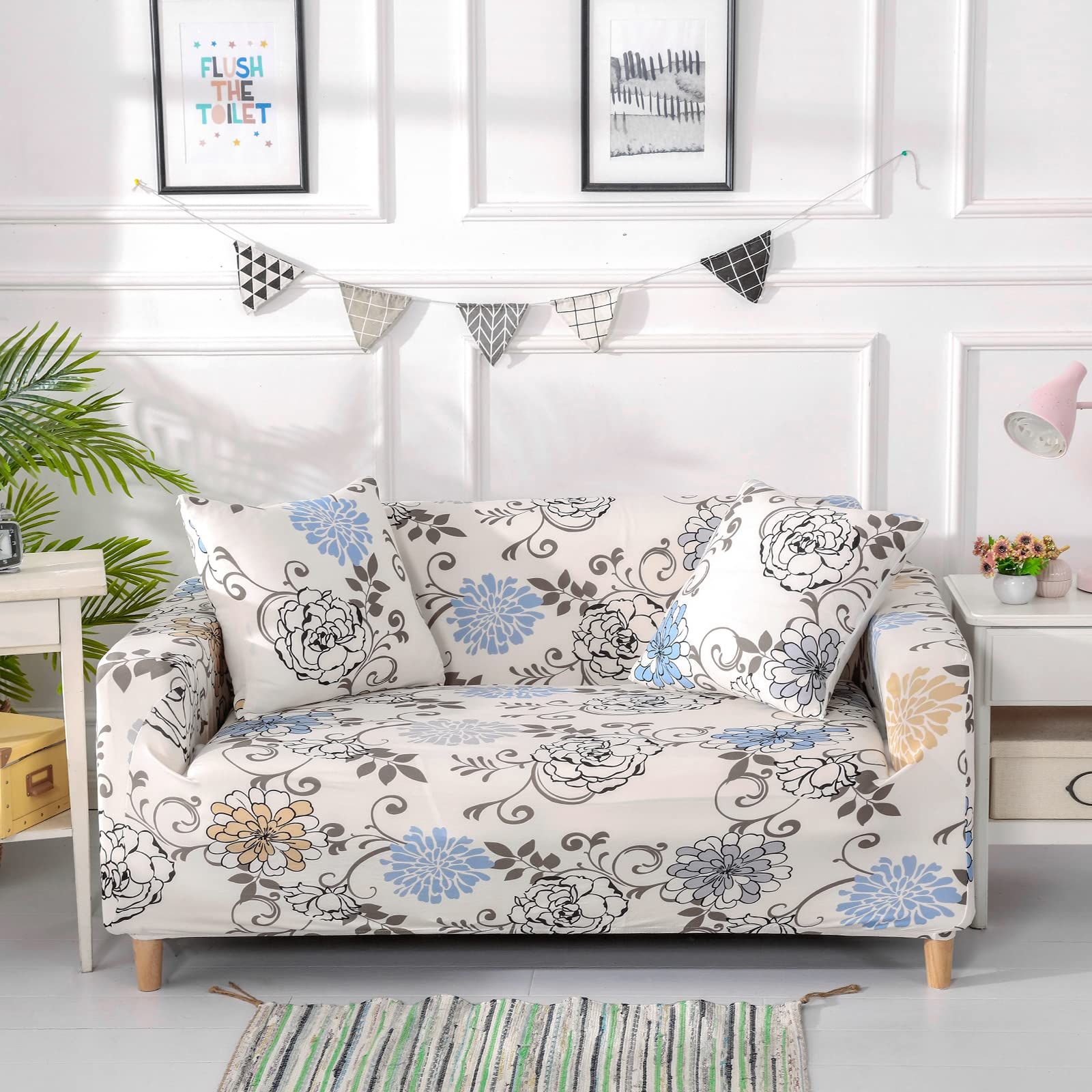 【数量限定】2人掛け 肘付き ストレッチ ソファーカバー 北欧風 伸縮素材 滑り止め 防塵 ソファー保護 クッションカバー2枚付