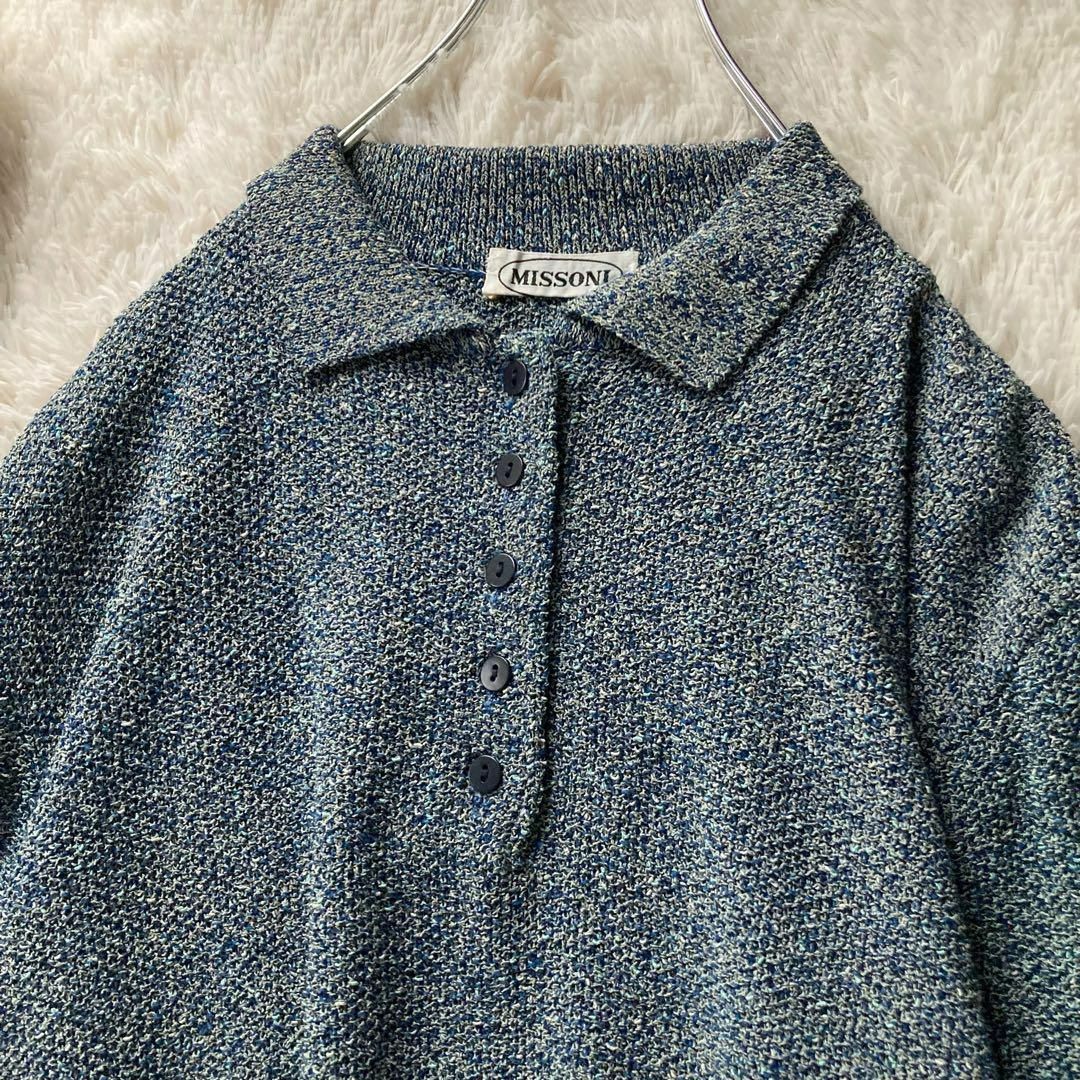 ミッソーニ ヴィンテージ サマーニット ポロシャツ 半袖 青系 ブルー イタリア製 MISSONI