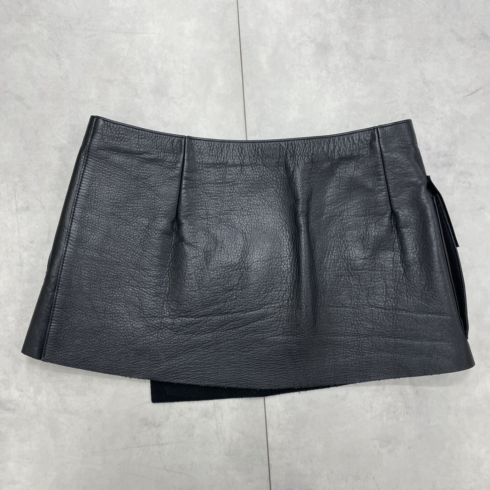 say レザーラップスカート ミニ 巻き 本革 スナップボタン ジップ ポケット ヴィンテージ 90s 古着 Y2K 黒