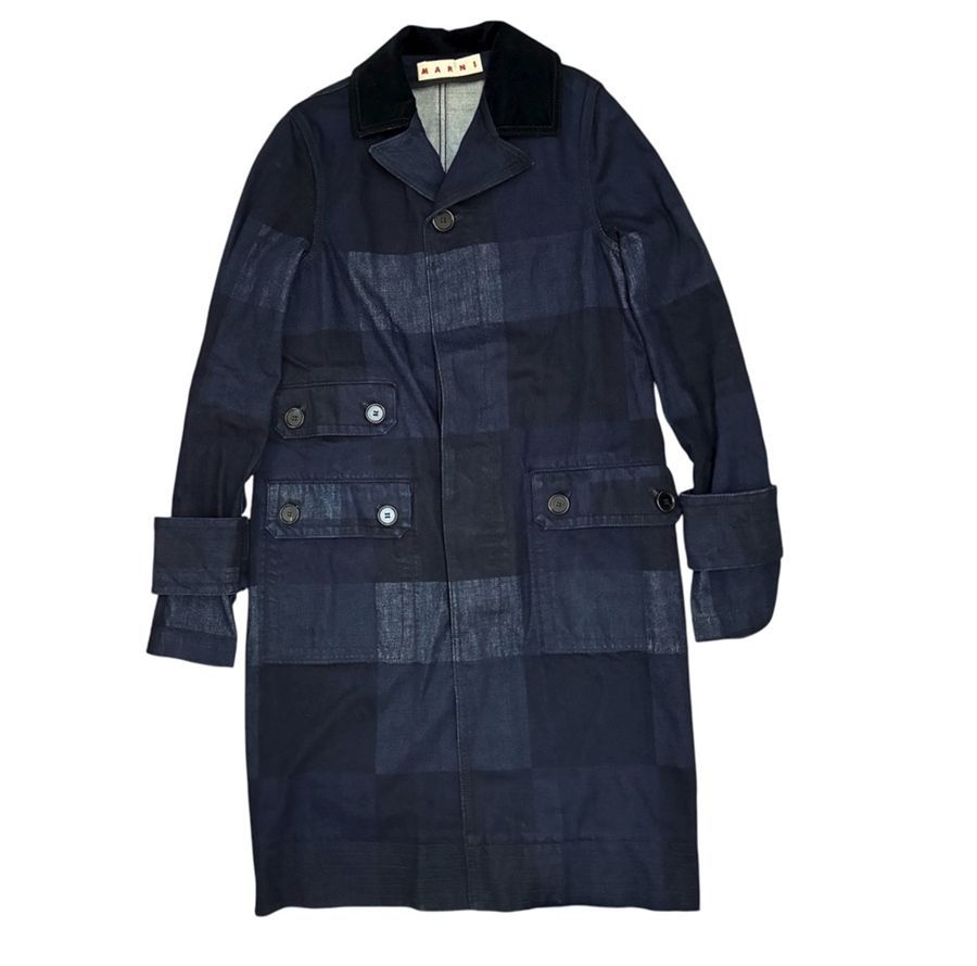 ◇中古美品◇MARNI【マルニ】ロングコート デニム インディゴ チェック 