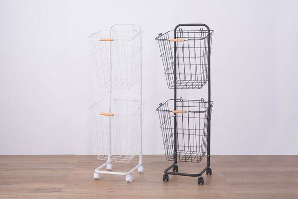 バスケットワゴン バスケット ランドリーワゴン 洗濯かご 洗濯物入れ 省スペース スリム キャスター付き スクエア型 収納 取り外し スタッキング シンプル 清潔感 おしゃれ ブラック ホワイト