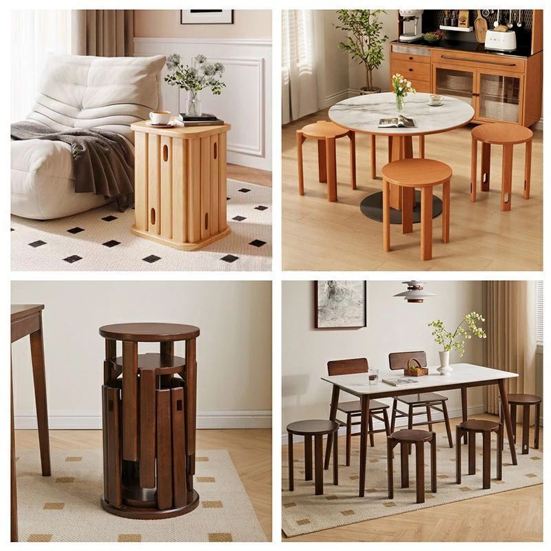 4脚セット 円形 方形 天然木 サイドテーブル スツール 完成品 スタッキング スタッキングチェア ダイニングチェア チェア スツー MARWIL-DEMENAGEMENTS_CH