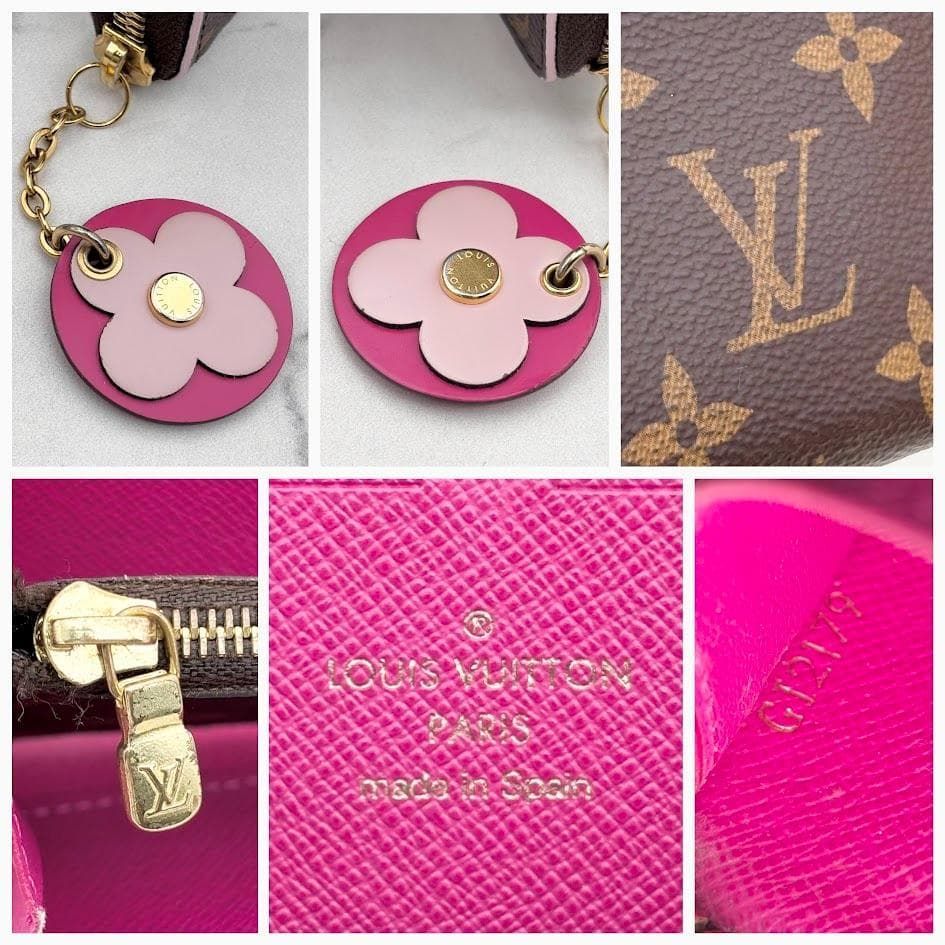 【極美品】ルイヴィトン　ポルトフォイユ　クレマンス　フラワーチャーム　フューシャ 極美品】ルイヴィトン ポルトフォイユ クレマンス フラワーチャーム