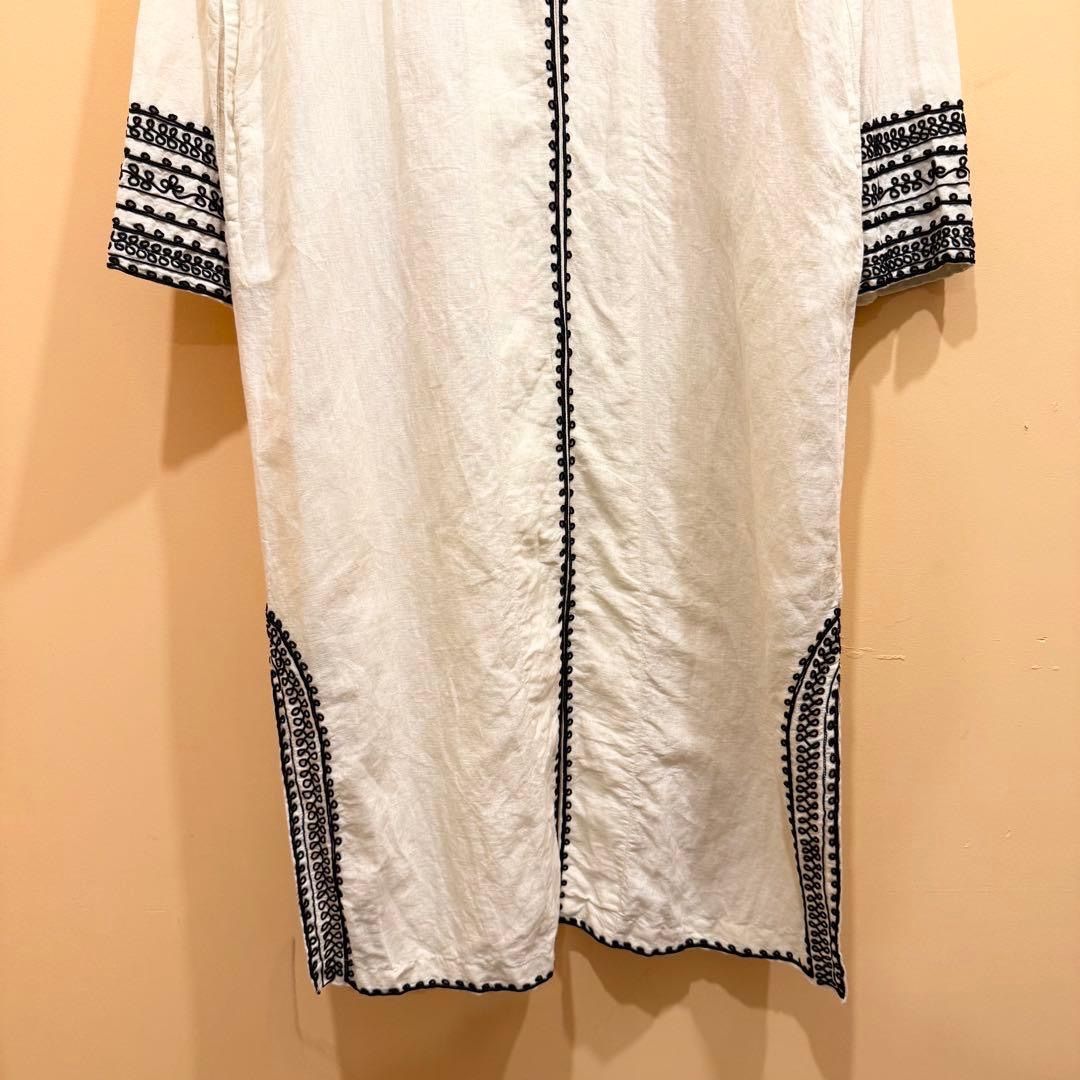  sara mallika コットン リネン 刺繍ワンピース オフホワイト インド み 長袖 七分袖 その他