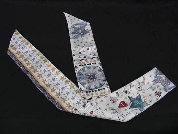 Christian Dior クリスチャン ディオール スカーフ ミッツァ L’Etoile ホワイト マルチ シルク レディース タロット リボン