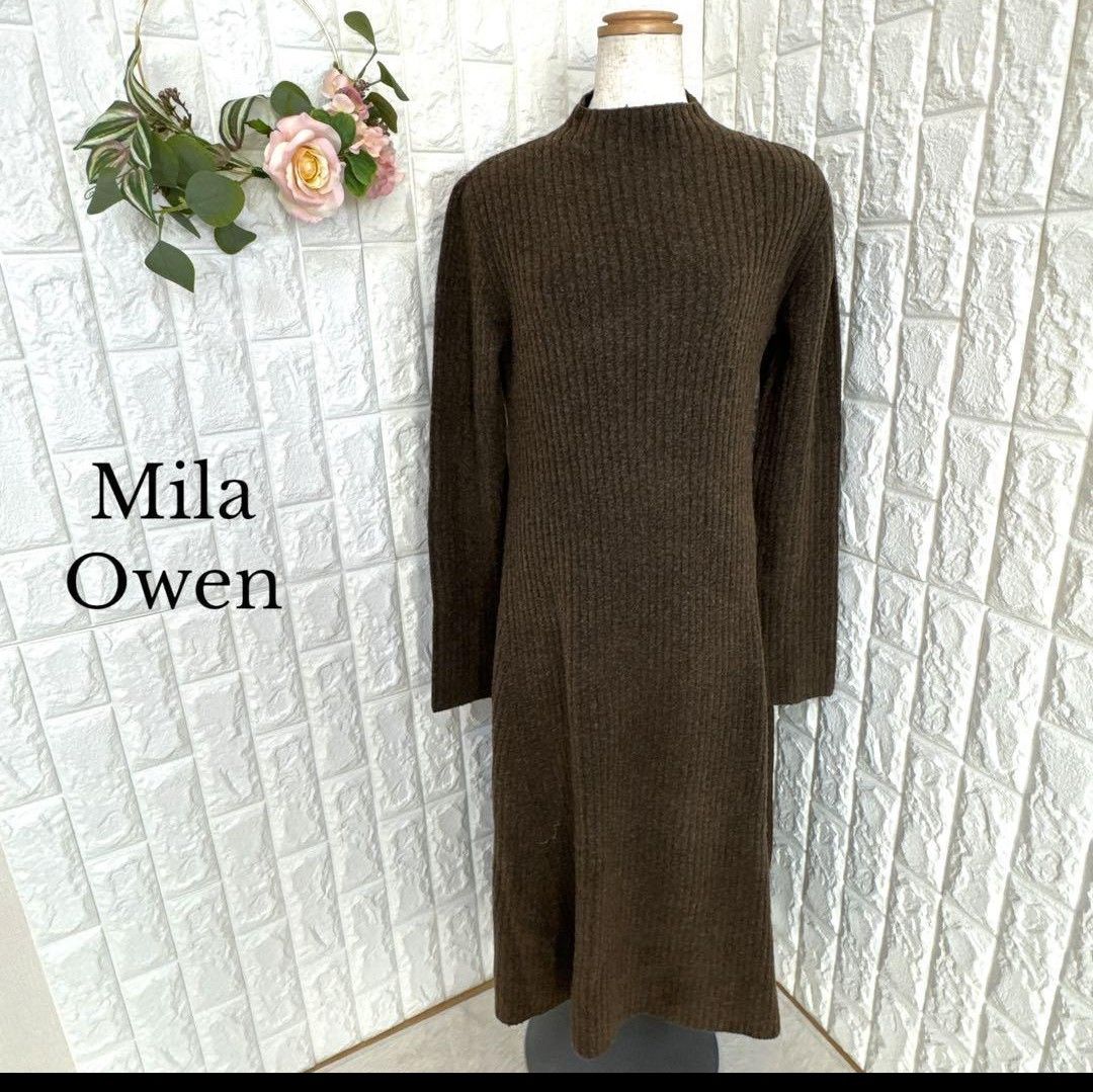 ★ ミラオーウェン Mila Owen ボトルネック太リブフレアワンピ ウール混 ゆったり 秋冬 ★ ミラオーウェン Mila Owen ボトルネック太リブフレアワンピ ウール混 ゆったり 秋冬