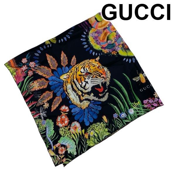 GUCCI グッチ スカーフ タイガー ○ グッチ GUCCI ツイル スカーフ バンダナ タイガー＆キングスネーク