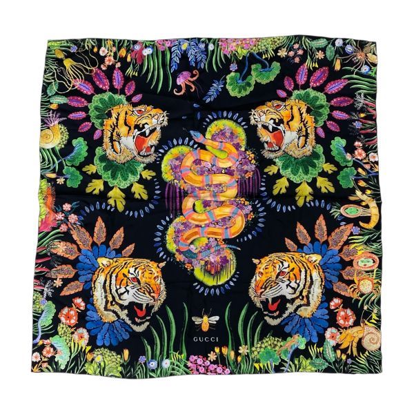 ○ グッチ GUCCI ツイル スカーフ バンダナ タイガー＆キングスネーク
