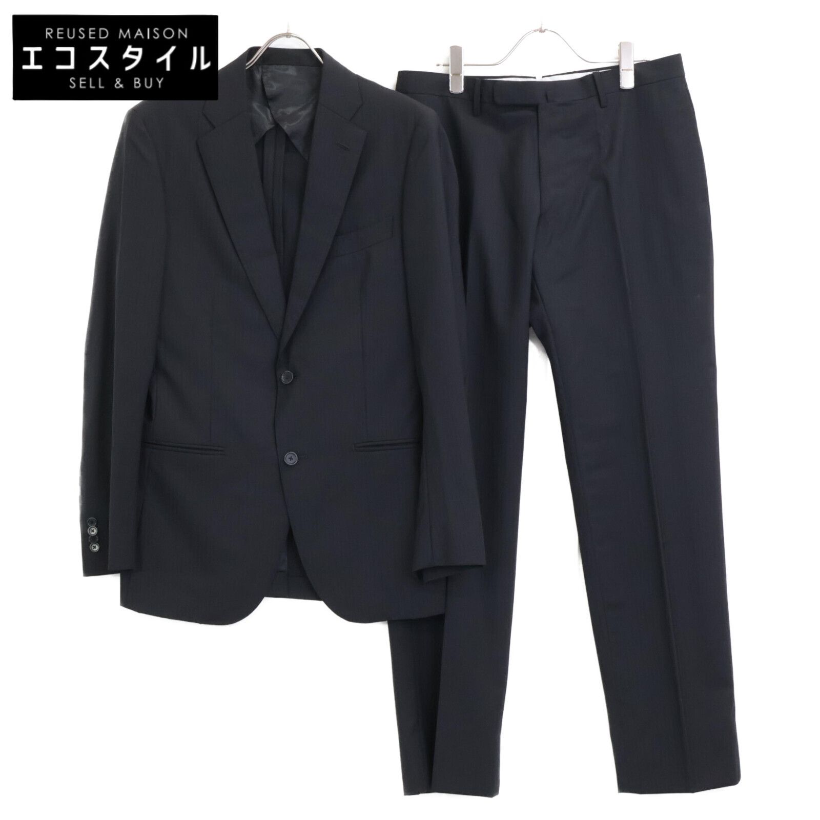 SHIPS シップス 117-11-1620 ﾌﾞﾗｯｸ ｽﾄﾗｲﾌﾟ REDA生地 ｽｰﾂ ｾｯﾄｱｯﾌﾟ 48