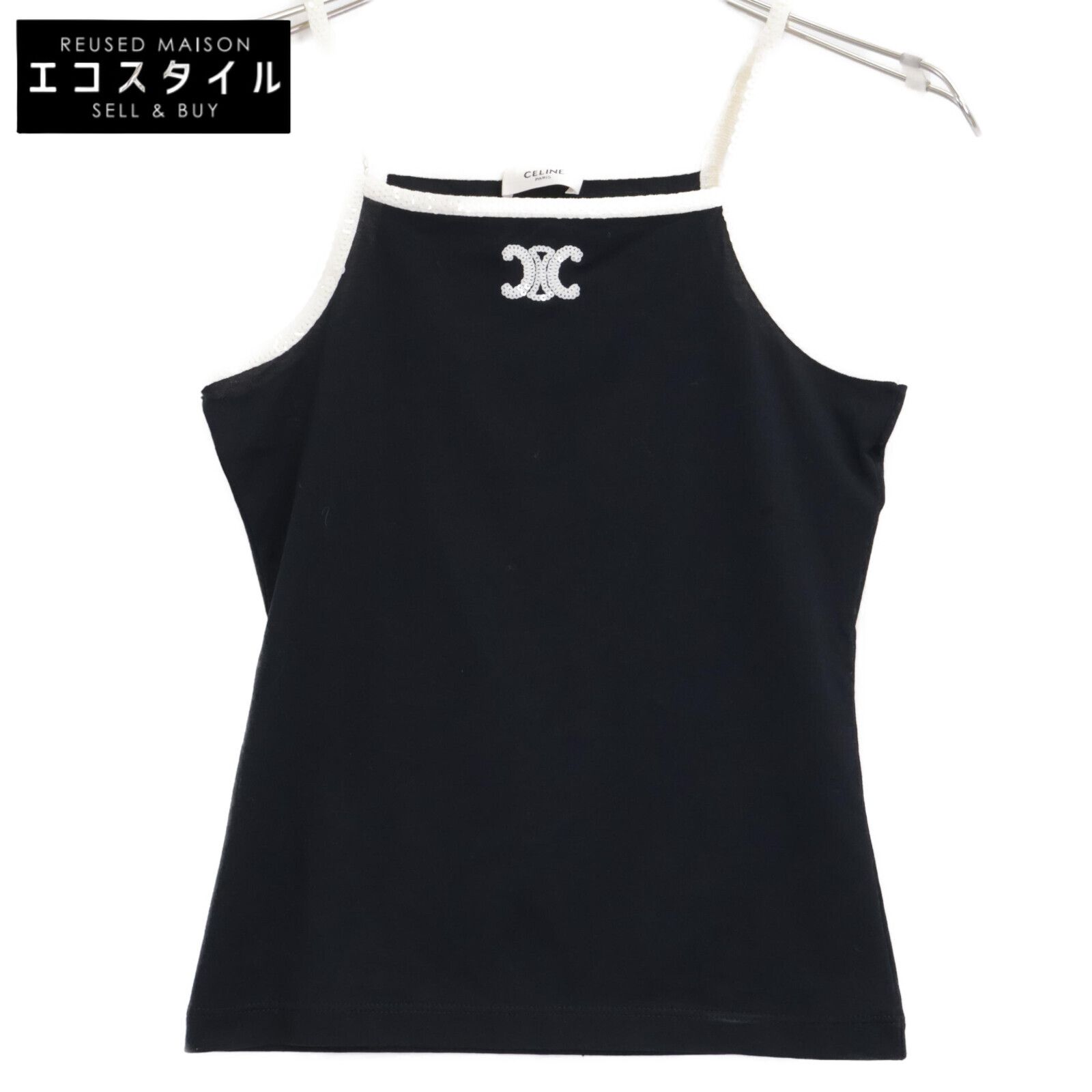 CELINE セリーヌ ﾌﾞﾗｯｸ RX05Y671Q ﾄﾘｵﾝﾌ刺繍 ﾀﾝｸﾄｯﾌﾟ XS