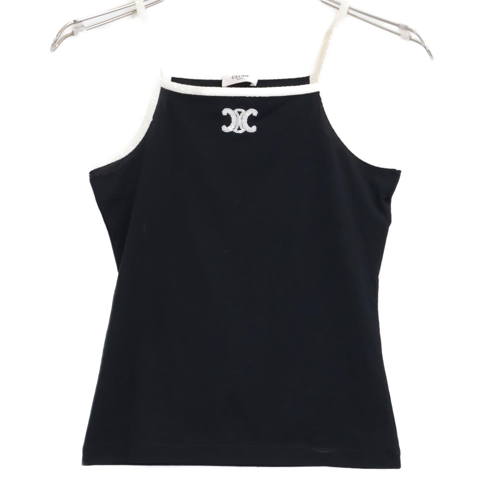 CELINE セリーヌ ﾌﾞﾗｯｸ ﾄﾘｵﾝﾌ刺繍 ﾀﾝｸﾄｯﾌﾟ XS