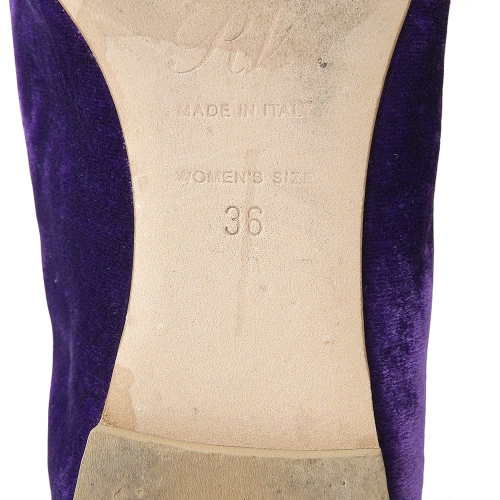  Roger Vivier ロジェヴィヴィエ クリスタルバックル ポインテッドトゥ ベルベット フラットパンプス レディース パープル 36 その他 靴