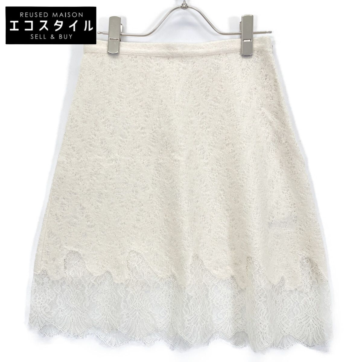 Ermanno Scervino エルマノシェルビーノ ﾎﾜｲﾄ ｳｰﾙｼﾙｸ ﾚｰｽﾐﾃﾞｨﾌﾚｱｽｶｰﾄ