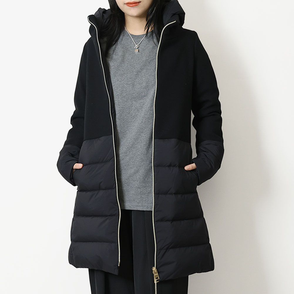 新品未使用】HERNO サイズ42 レディース ウール切り替え ロングダウン