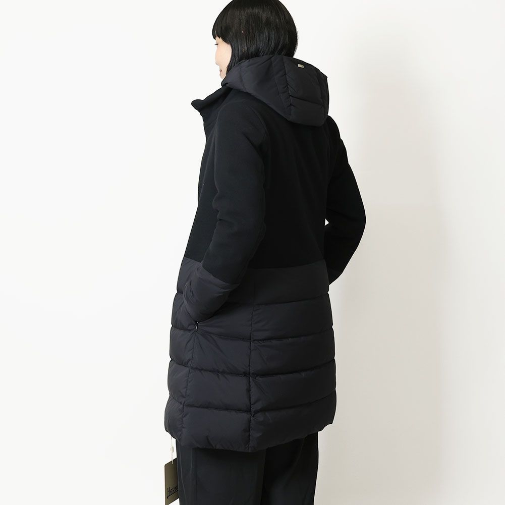 新品未使用】HERNO サイズ42 レディース ウール切り替え ロングダウン