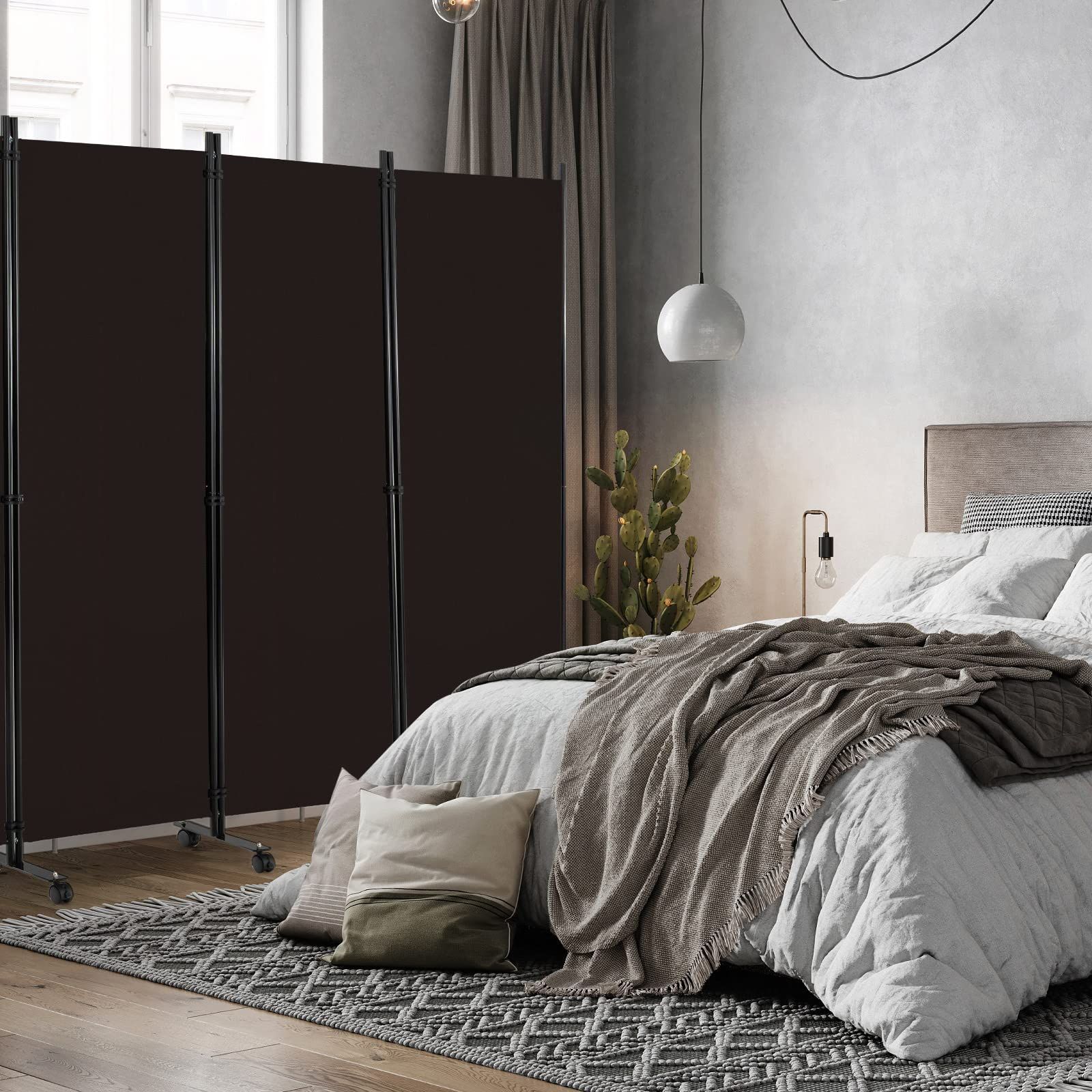 GYMAX パーテーション 6連 330cm 間仕切り キャスター付き 布タイプ 自立式 オフィス クリニック お家 目隠し ブラウン MARWIL-DEMENAGEMENTS_CH