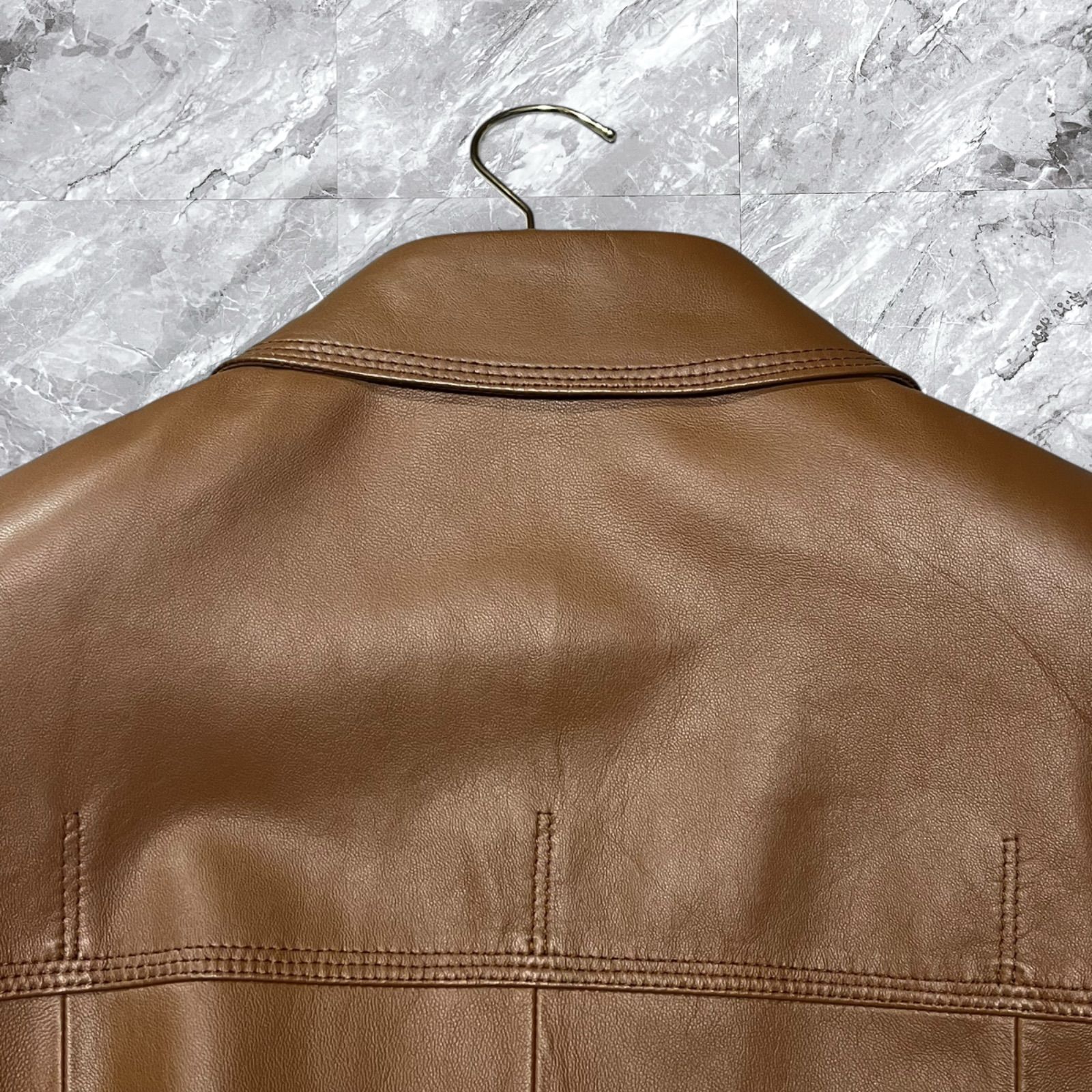 【美品】アクアスキュータム　ベルテッドレザーコート　ブラウン 未使用級 Aquascutum アクアスキュータム レザーコート