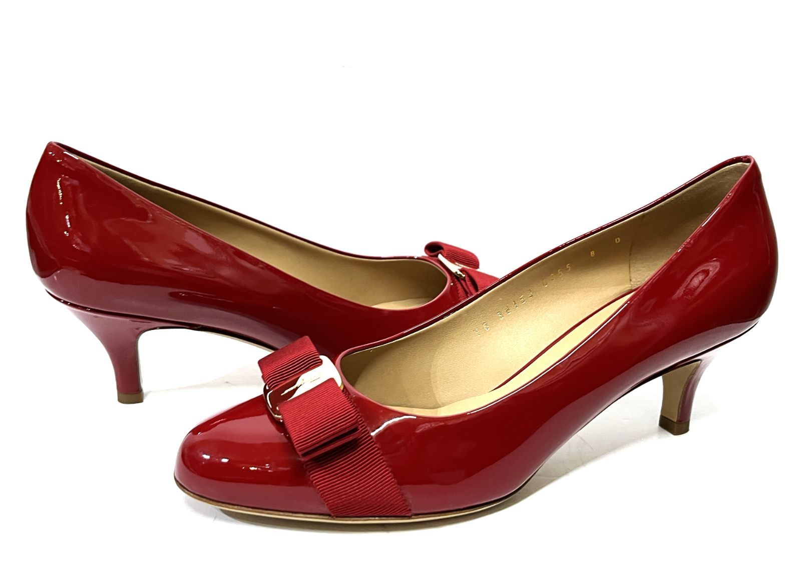 8D 25cm Salvatore Ferragamo｜サルヴァトーレフェラガモ CARLA 55 カーラ ヴァラリボン パテント ヒール パンプス 靴