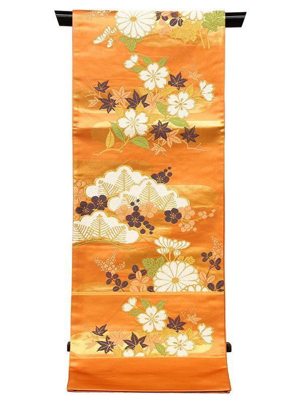 華やかな花柄錦織刺繍の高級袋帯 15 高級絹製 袋帯 花柄風景刺繍 楽天
