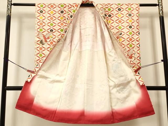 平和屋着物[]七五三 女の子 7歳 祝着 四つ身 袋帯セット 刺繍 飛鶴花