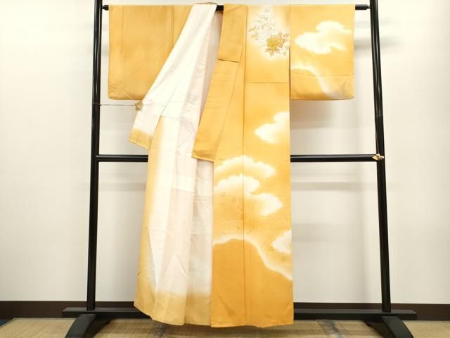 平和屋着物▽訪問着 雲取り 草花地紋 金彩 正絹 逸品 CAAY6253ze