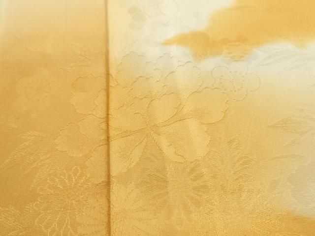 平和屋着物●上質な色無地　雲取り草花地紋　金茶色　正絹　逸品　DAAZ7426ud 平和屋着物▽訪問着 雲取り 草花地紋 金彩 正絹 逸品 CAAY6253ze