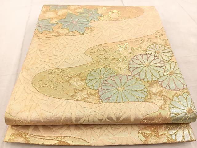 平和屋着物▽六通柄袋帯 煌彩箔 花蝶唐草文 金糸 正絹 逸品 AABB9899wj