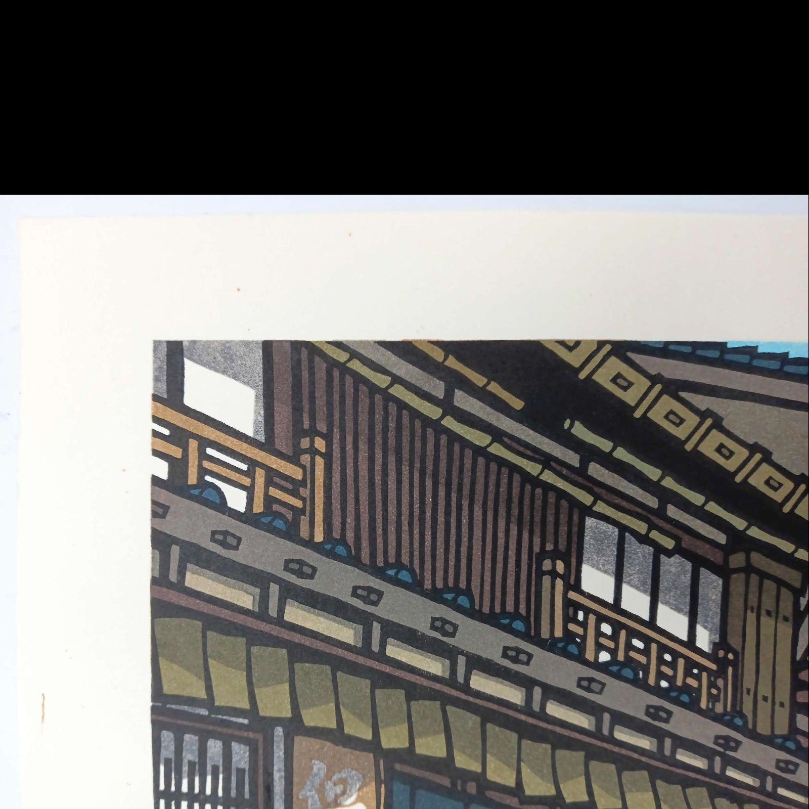 真作]創作版画 西嶋勝之先生木版画「終日」サインあり 無限定 ☆送料