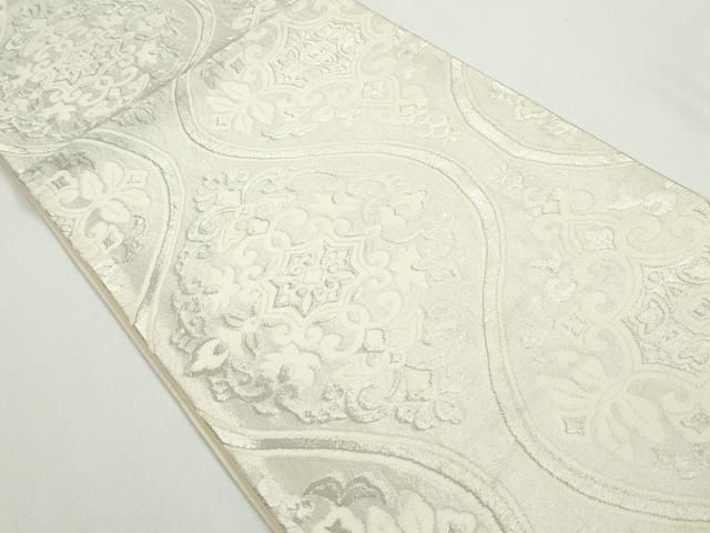 絹＋金糸 グレー系 段暈し織×立涌 六通柄 袋帯 ガード加工 美品 絹金糸 グレー系 段暈し織立涌 六通柄 袋帯 ガード加工 袋帯