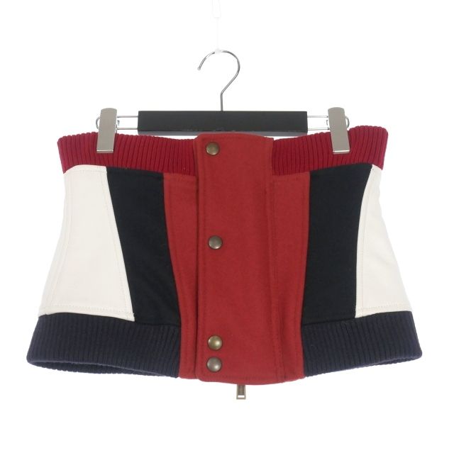 ディースクエアード DSQUARED2 23AW サイドレザー ウール チューブトップ ベアトップ ノースリーブ 38 レッド ネイビー ホワイト S72NC1051 正規