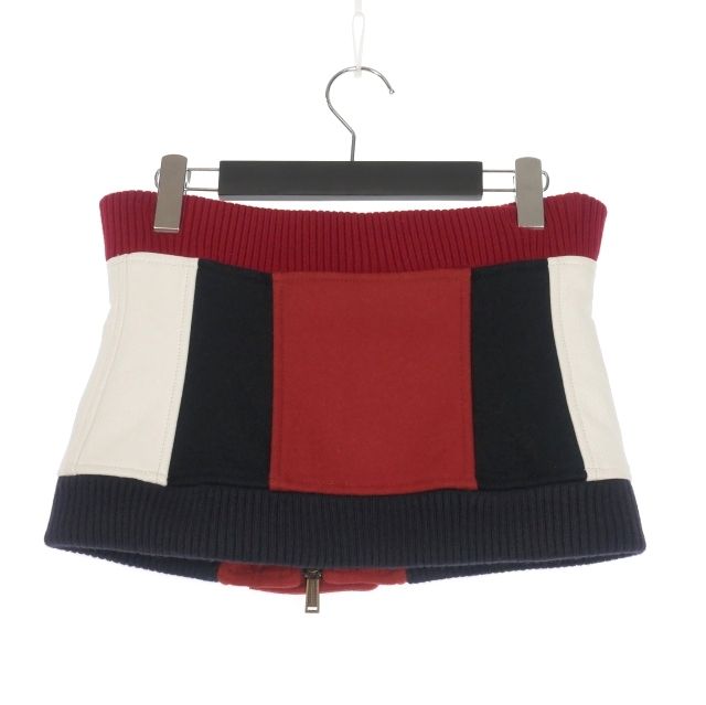 ディースクエアード 23 AW サイドレザー ウール チューブトップ ベアトップ ノースリーブ 38 レッド ネイビー ホワイト 正規