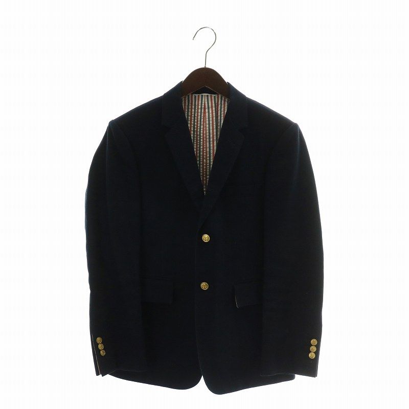 トムブラウン THOM BROWNE テーラードジャケット キャンバス 肩パッド 総裏地 サイドベンツ 裏地ストライプ 金ボタン 1 S 紺 ネイビー MJU060AW7017 XZ GY99