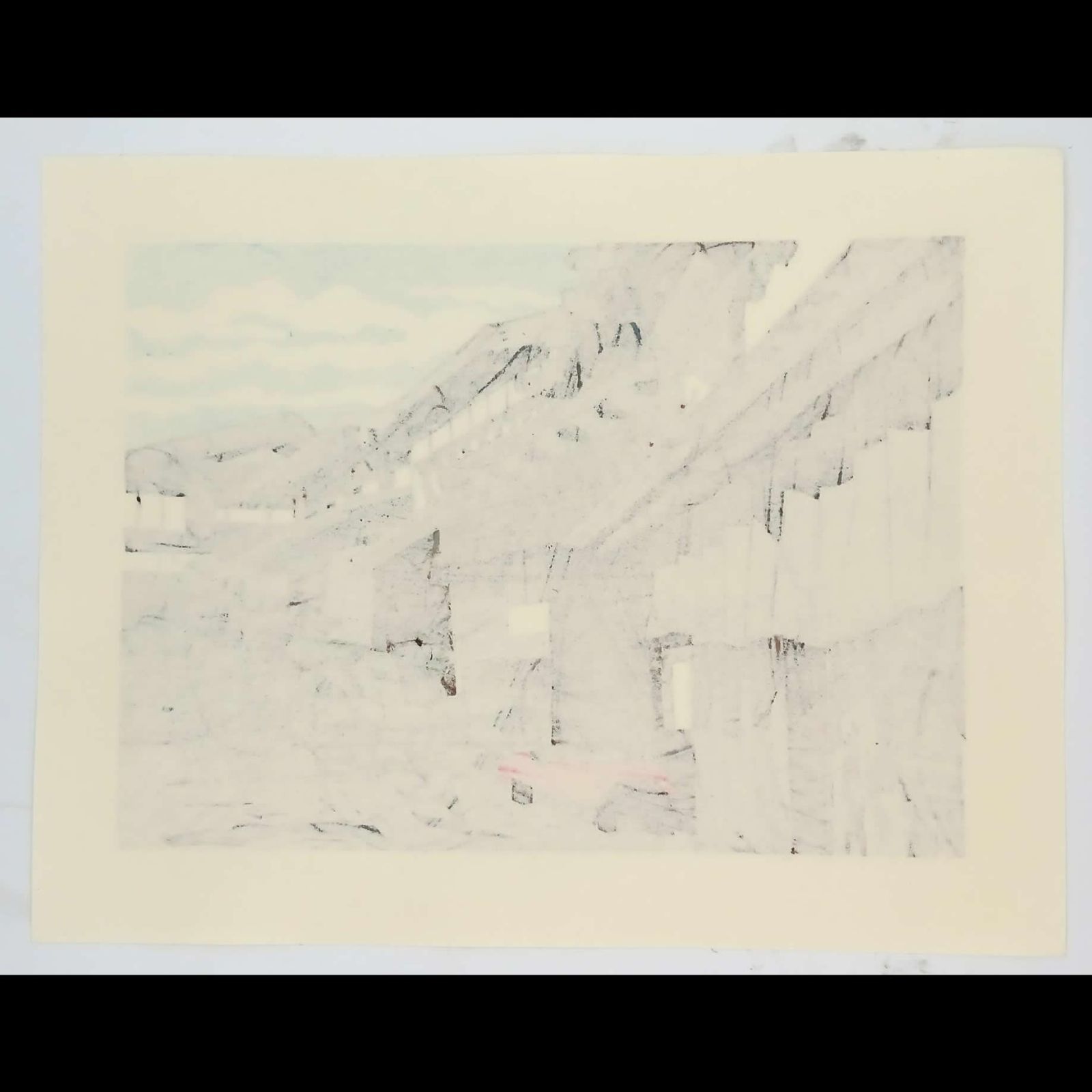 真作]創作版画 西嶋勝之先生木版画「行雲」サインあり 無限定 ☆送料