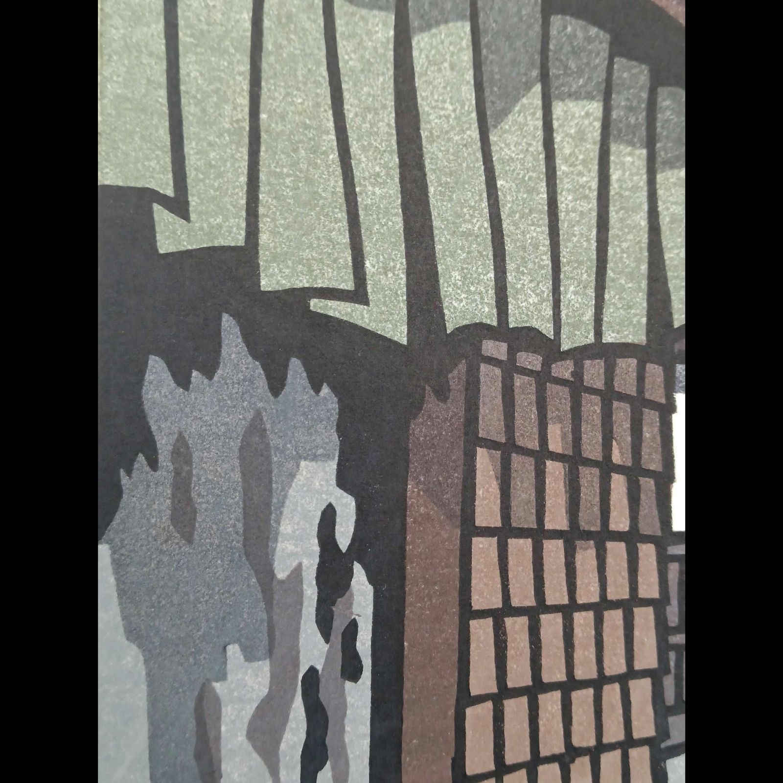 真作]創作版画 西嶋勝之先生木版画「行雲」サインあり 無限定 ☆送料