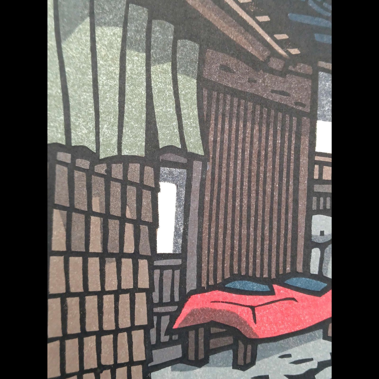 [真作]創作版画　西嶋勝之先生木版画「行雲」サインあり　無限定 真作]創作版画 西嶋勝之先生木版画「行雲」サインあり 無限定 ☆送料