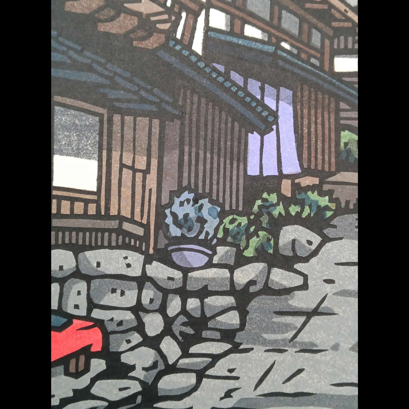 真作]創作版画 西嶋勝之先生木版画「行雲」サインあり 無限定 ☆送料