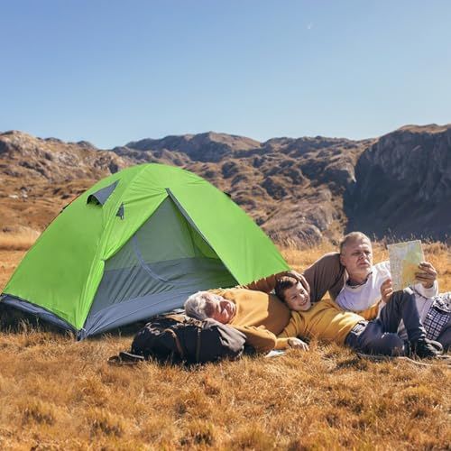 テント 軽量テント ソロテント 軽量バックパッキングテント グラスファイバーポール 2人用 2kg D字型ドア キャンプ用 アウトドア