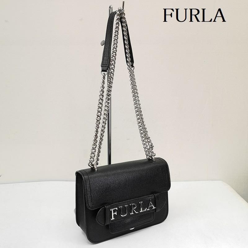FURLA ショルダーバッグ チェーン 2way 黒 アーチロゴ 現行 斜め掛け 