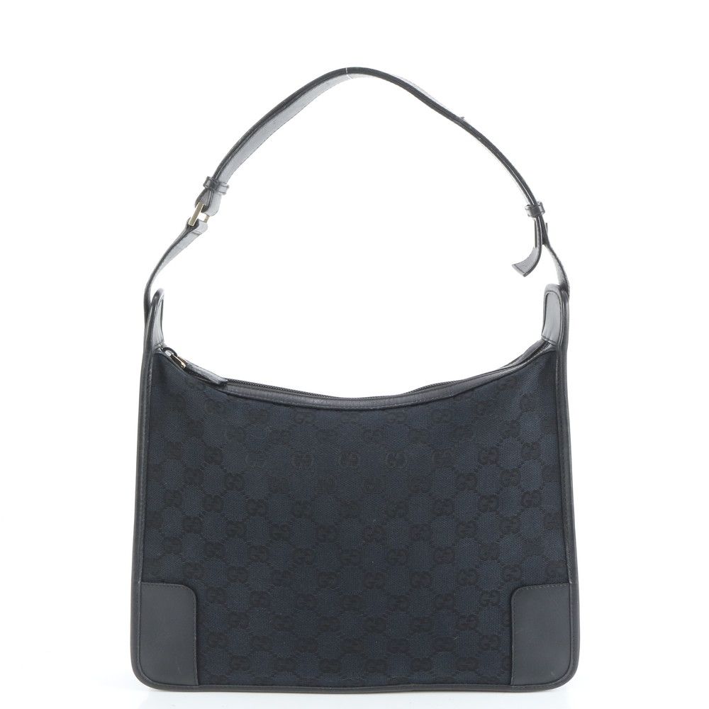 r04【極美品】グッチ　GGキャンバス　レザー　ブラック　ショルダーバッグ. 極美品 グッチ GG キャンバス レザー ショルダーバッグ 肩掛け ワン