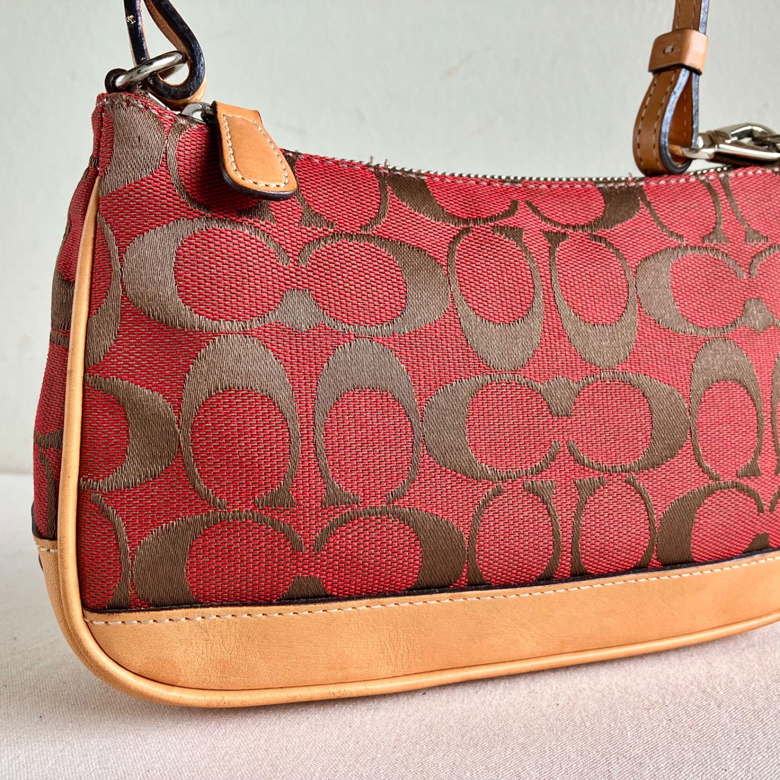Coach Vintage Y2K Hampton Demi Pouch Mini Handbag Red Signature
